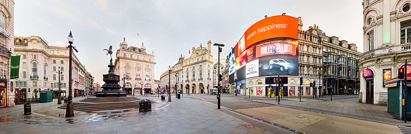 Regent Street and Central London financial district at dawn